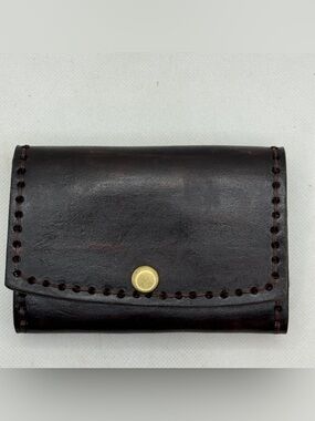 Handmade Leather Snap Card Wallet Dark Brown Minimalist